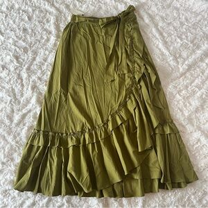 Maeve by Anthropologie chartreuse ruffle wrap midi skirt - Small – boho feminine